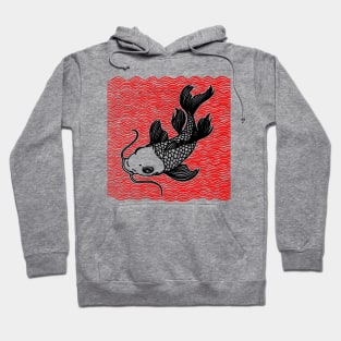 Koi Fish Great Wave Tattoo V2 Red Blk Hoodie